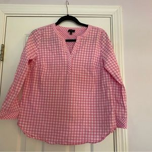Talbots Pink Gingham Collarless Shirt Size MP